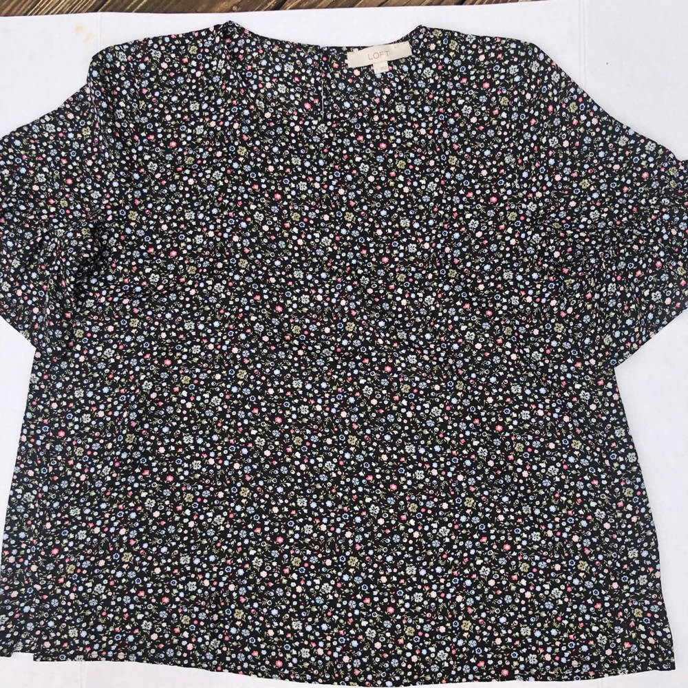Loft Womens Black and Floral Print Top